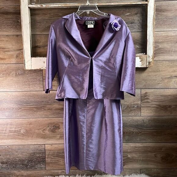 Vintage CITY TRIANGLES Purple 2 pc Jacket and Dress Cocktail Mom of Bride Sz 11 - Picture 1 of 11